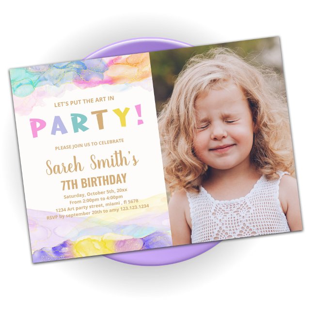 Peinture rose violet Anniversaire Invitations avec (Créateur téléchargé)