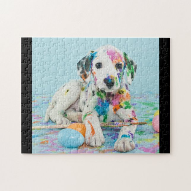 PEINTURE SPLATÉRÉ PUZZLE DALMATIQUE PUPPY. (Horizontal)