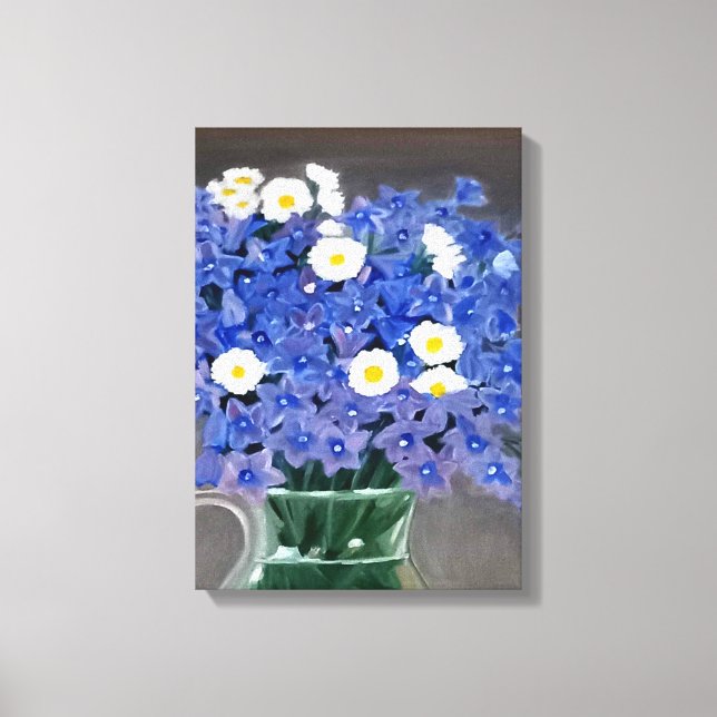 Peinture sur toile imprimé fleurs bleues (Recto)