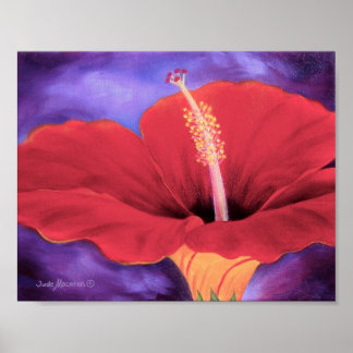 Peinture Tropicale Hibiscus Rouge - Poster