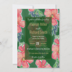 Peinture tropicale vert Hibiscus rose