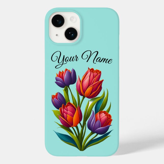 Peinture Tulip - coque iphone Turquoise Personnali (Verso)