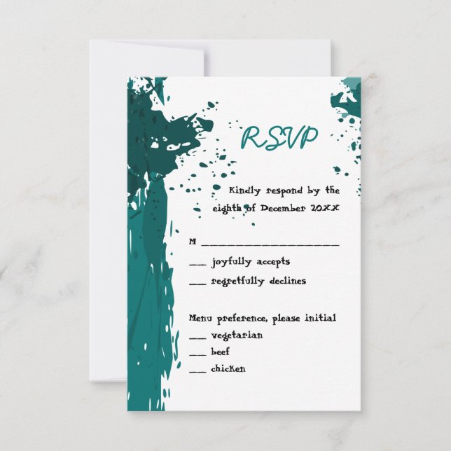 Peinture verte turquoise - Invitation RSVP (Devant)