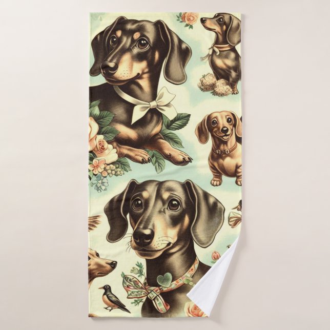 Peinture vintage Dachshund transparente (Serviette de bain)