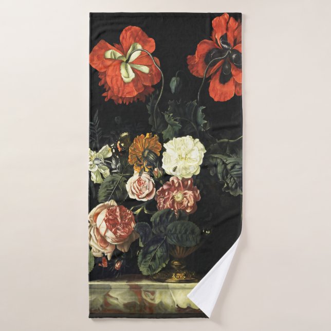 Peinture vintage Vie morte avec Fleurs (Serviette de bain)