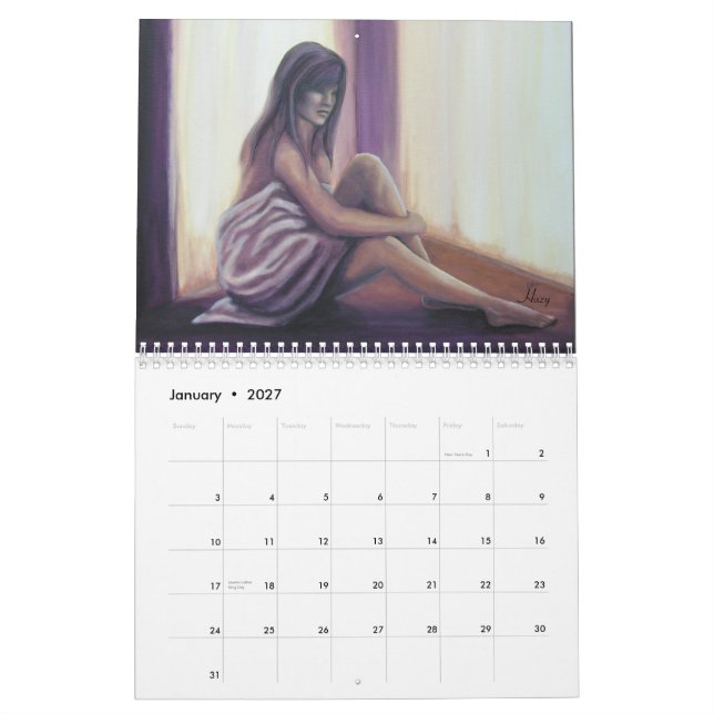 Peintures originales de calendrier de beaux-arts (Jan 2027)