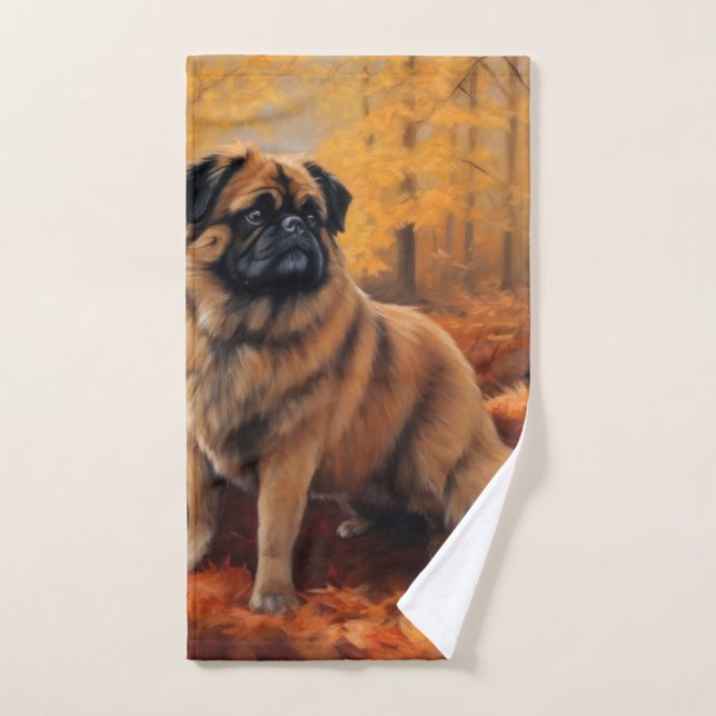 Pekingese à l'automne Feuilles automne Inspire (Serviette à main)