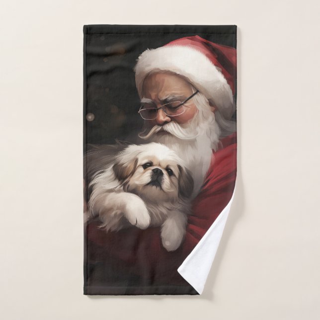 Pekingese avec le Père Noël Festif Noël (Serviette à main)