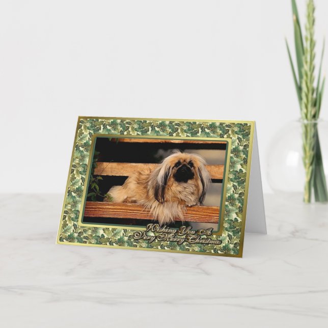 Pekingese Chien Blond carte de Noël (Devant)