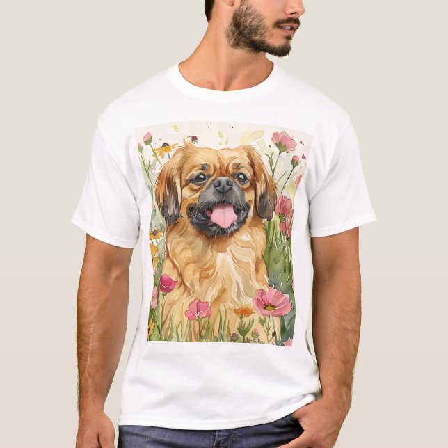 Pekingese Papa T-Shirt – Aquarelle (Devant)
