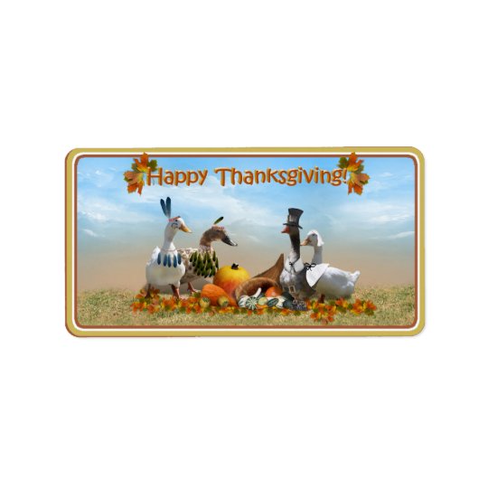 Pèlerin de thanksgiving et canards indiens étiquette d’adresse