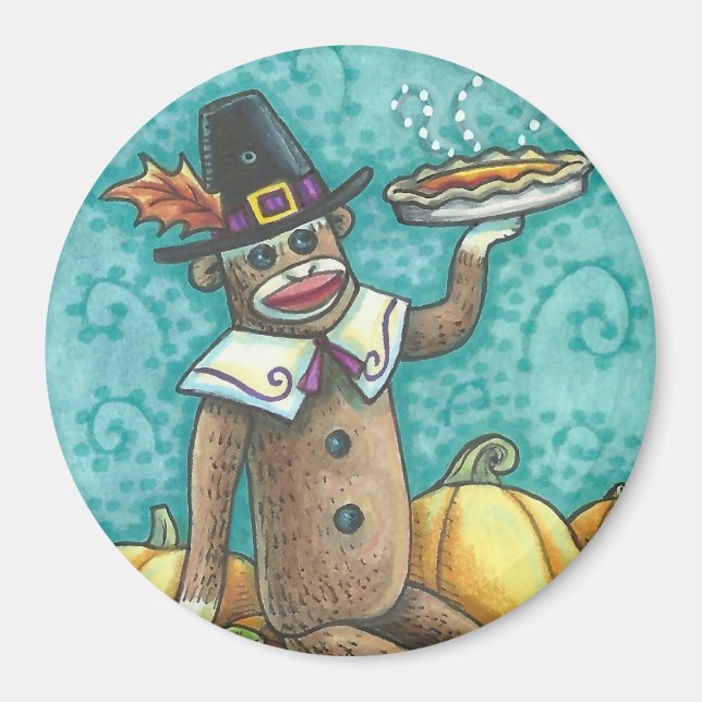 PÈLERINAGE DE SOCK MONKEY THANKSGIVING JOUR MAGNET (Devant)