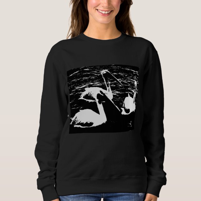 Pélicans blancs sur Sweatshirt noir (Devant)