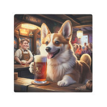 Pembroke Corgi Boire une bière au pub