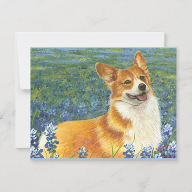 Pembroke Welsh Corgi au Texas Bluebonnets (Devant)