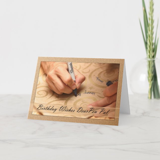 Pen Pal carte d'anniversaire avec les mains écritu (Devant)