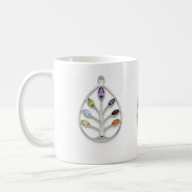 Pendentif Arbre de Vie Chakra Argent Mug à Café (Gauche)