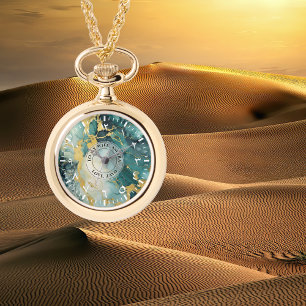 Pendentif Marbre Or Sarcelle - Montre Collier Cade