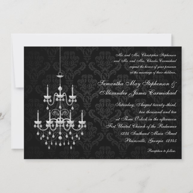 Pendentif noir lustre lumière mariage Invitations (Devant)