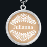 Pendentif nommé personnalisé : : Or<br><div class="desc">Portez votre nom avec fierté encadré par un motif artistique et décoratif. Personnalisez avec votre nom ou initiales. Vous pouvez customiser la police, la taille et la couleur des textes en la cliquant sur sur la personnaliser bouton. Vous pouvez changer la couleur de l'arrière - plan en votre couleur préférée...</div>