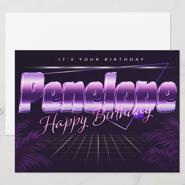 Penelope Nom Prénom carte lilas rétro anniversaire (Devant / Derrière)