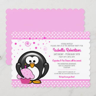 Penguin Cupcake Invitations de fête d'anniversaire