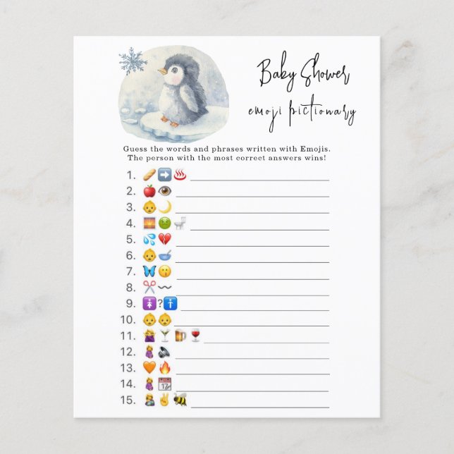 Penguin - Emoji jeu d'images baby shower (Devant)