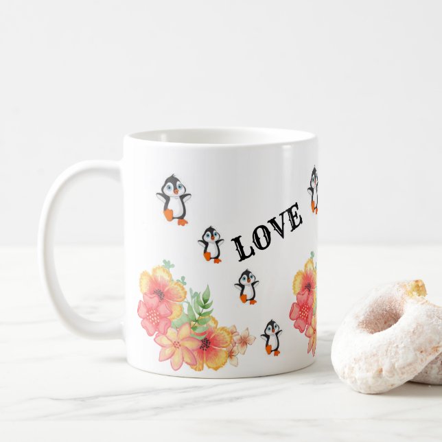 Penguin Floral Love Faith Hope Mug (Avec donut)