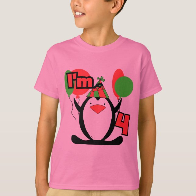Penguin I'm 4 Anniversaire T-shirts et cadeaux (Devant)