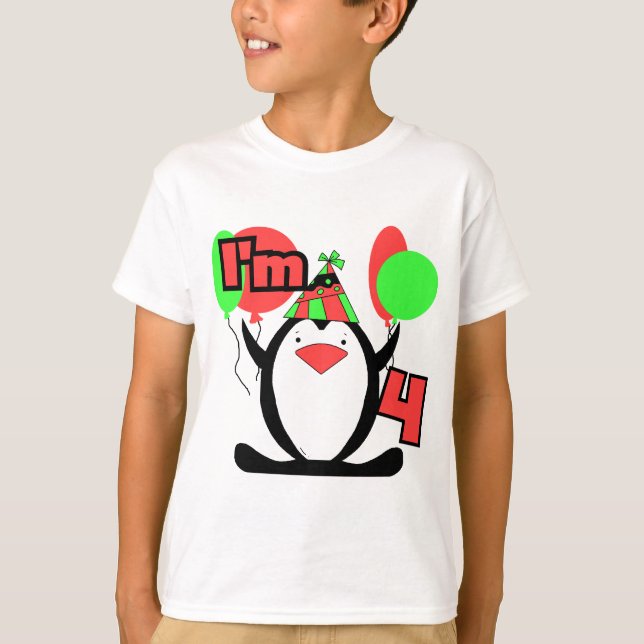 Penguin I'm 4 Anniversaire T-shirts et cadeaux (Devant)