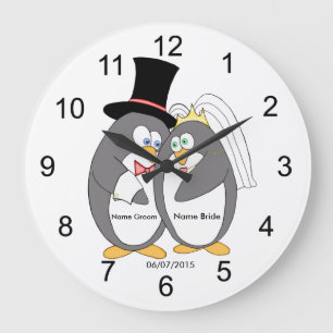 Penguin Love Mariage personnalisé Horloge