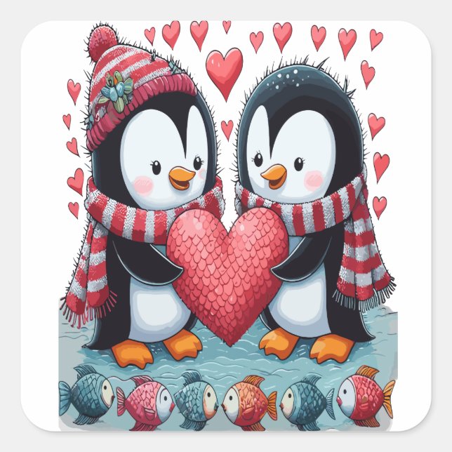 Penguin Love Valentine's Day Sticker (Devant)