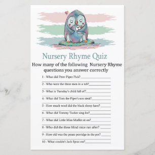 Penguin Nursery Rhyme Quiz jeu de baby shower