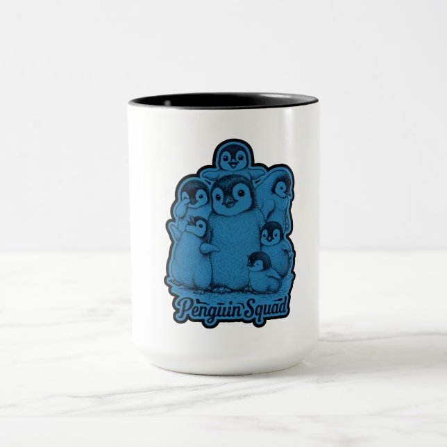 Penguin Squad – Cute Penguins Blue Vintage Mug (Centre)