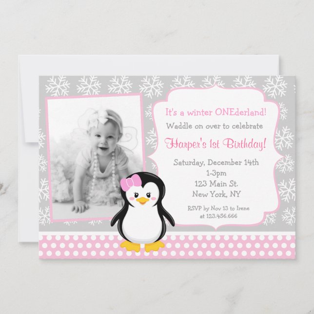 Penguin Winter ONE derland Invitations d'anniversa (Devant)