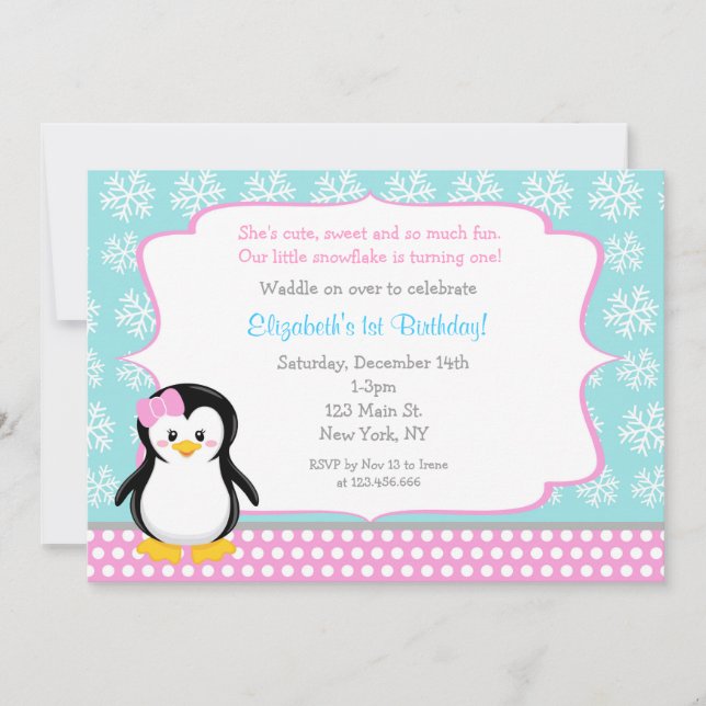 Penguin Winter ONE derland Invitations d'anniversa (Devant)