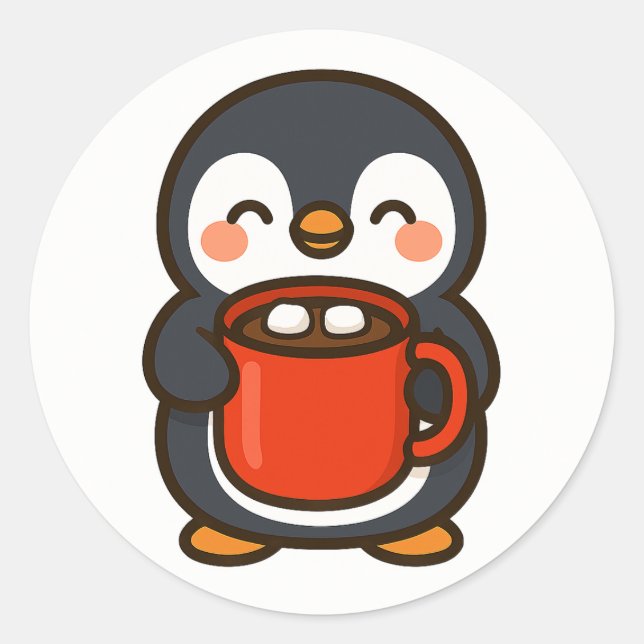 Penguin With Hot Cocoa – Cute Animal Sticker (Devant)