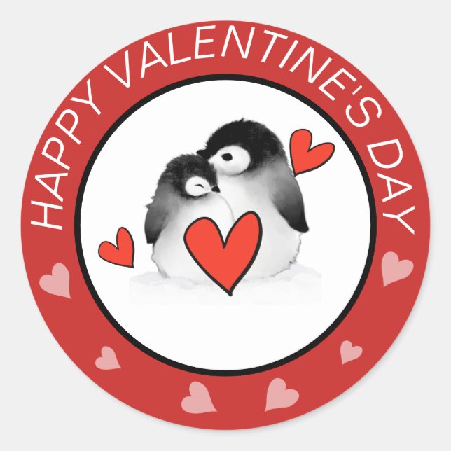 Penguins Coeurs Valentines autocollants (Devant)