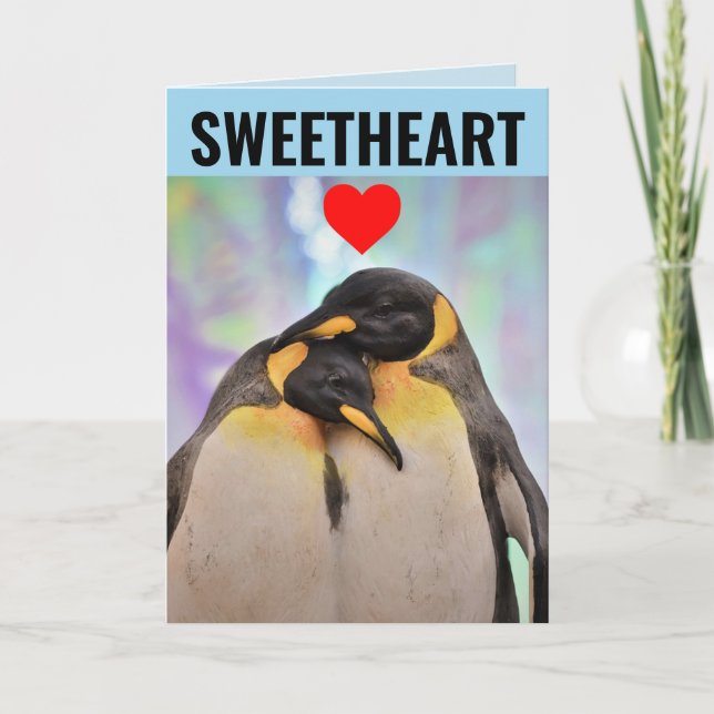 PENGUINS ROMANTIQUE HUMOUR GREETING CARTE (Devant)