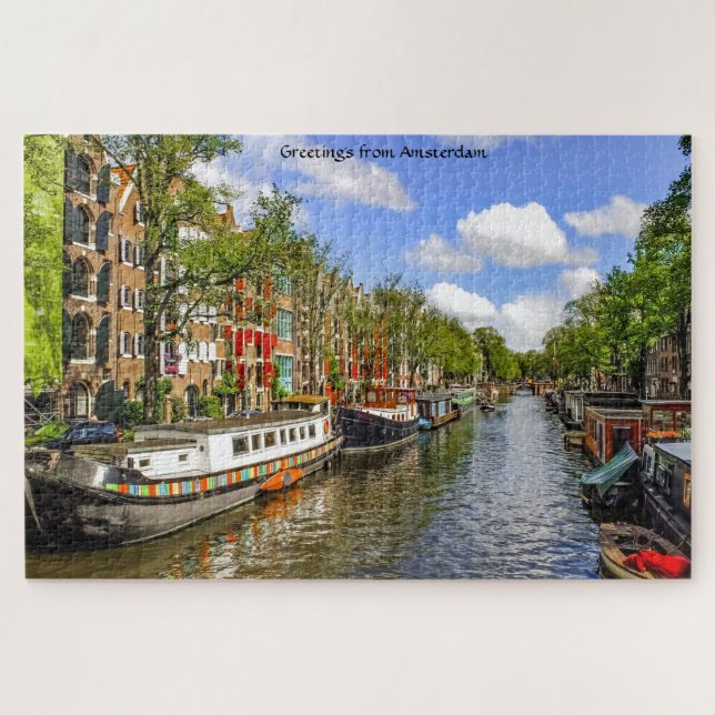 Péniches d'Amsterdam. Puzzle (Horizontal)