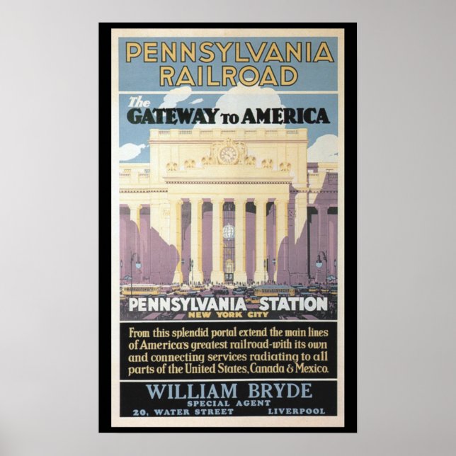 Penn Station, Gateway To America 1929 Poster Print (Devant)