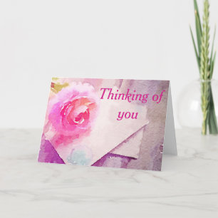 "Pensant à vous" carte doucement rose d'aquarelle