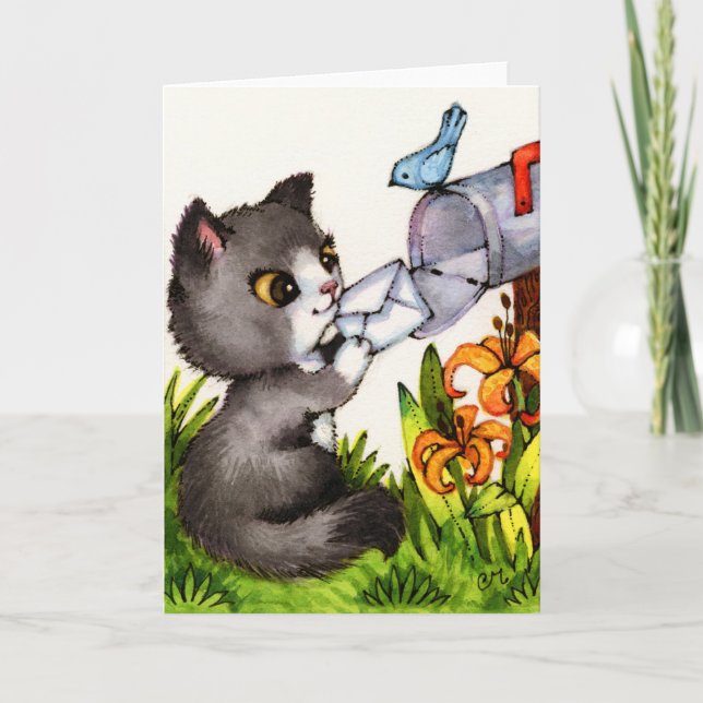 Pensée à vous - carte de voeux mignonne de chat (Devant)