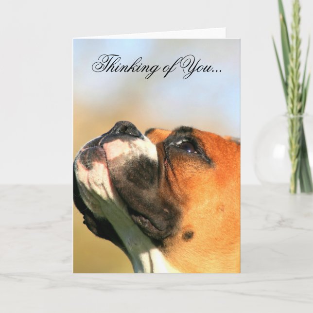 Penser à la carte de voeux de chien boxer (Devant)