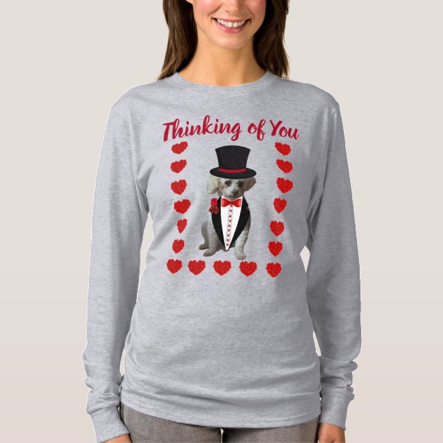 Penser à vous poodle Red Grey Ladies Tshirt (Devant)