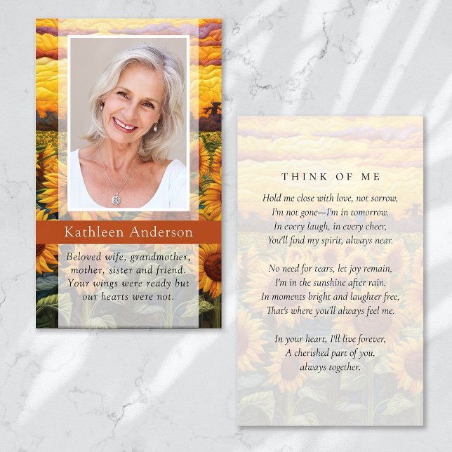 Pensez à moi Carte Mémorial aux Tournesols Plantés (Créateur téléchargé)