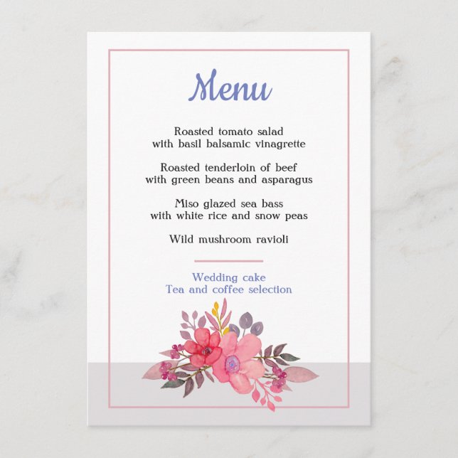 Pensez le menu poussiéreux de roses (Devant)