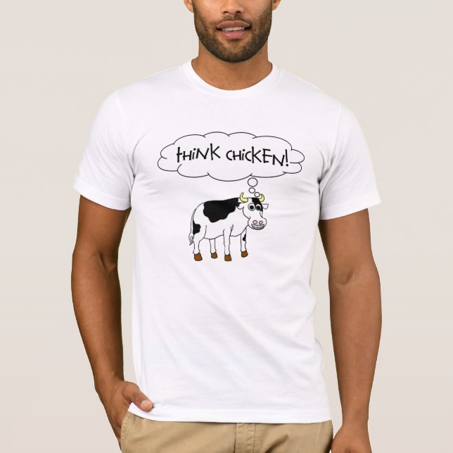 Pensez le T-shirt drôle de vache à poulet (Devant)