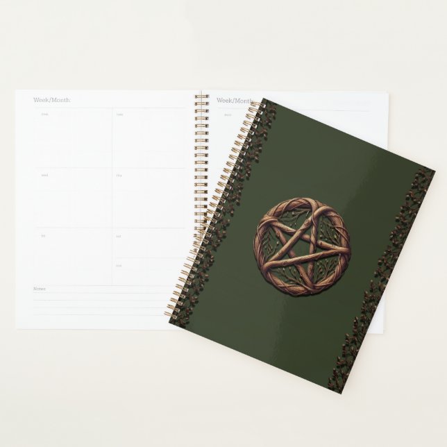 Pentacle de brindille de bois vert olive Wiccan  (Devant avec enveloppe)
