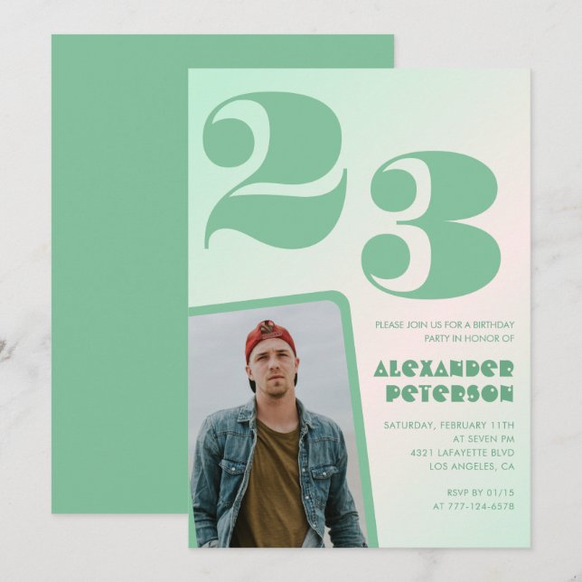 Pente verte Invitations à 23e anniversaire Photo (Devant / Derrière)